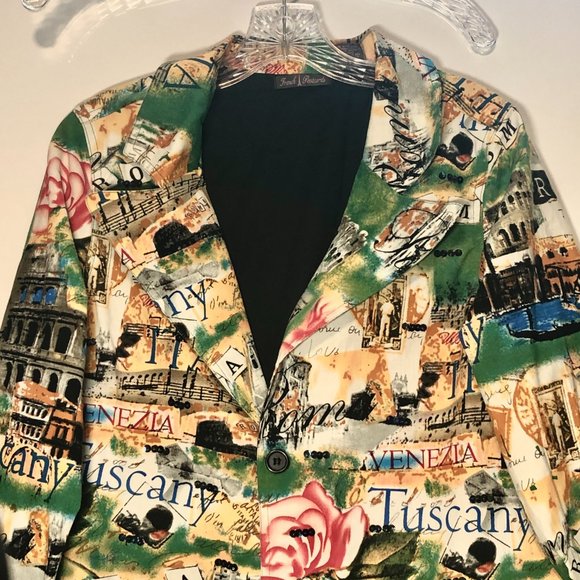 Women Vintage French Postcard print Jacket NWT Size M-L - Picture 7 of 11